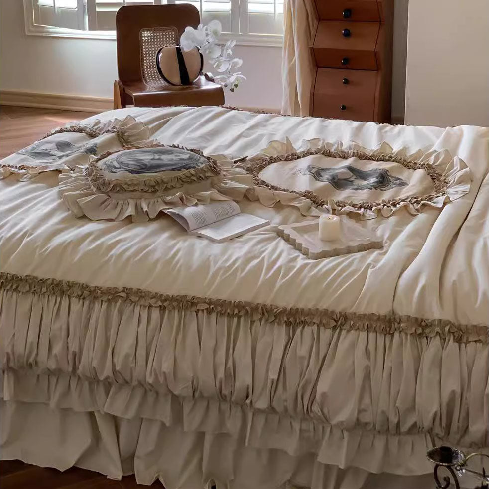 Romantic Paris Dream Four-piece Lace Figure Painting Cotton Bed Set - Harmony Gallery