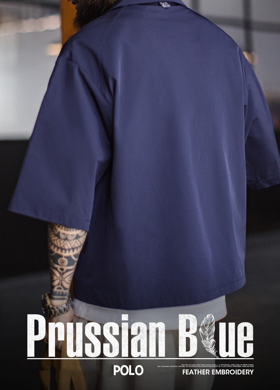 American Retro Polo Lapel Loose Fit Feather Embroidery Thin Men's T-Shirt