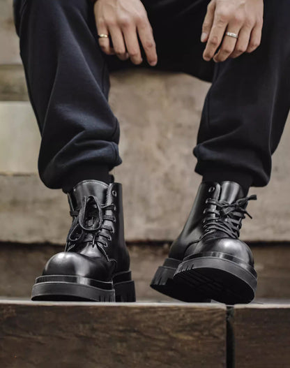 British Workwear Leather Derby High-Top Unisex Thick-Soled Boot - Harmony Gallery