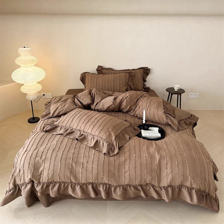 French Girly Heart Cut Flowers Four-piece Pure Cotton Ruffled Bed Set - Harmony Gallery