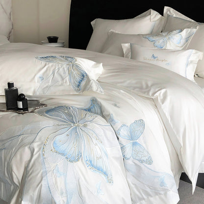 Light Luxury Cotton Exquisite Butterfly Embroidered Four-Piece Bed Set - Harmony Gallery