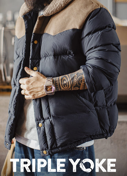 American Retro Color Block Fleece Collar Keep Warm Leisure Men's Jacket - Harmony Gallery