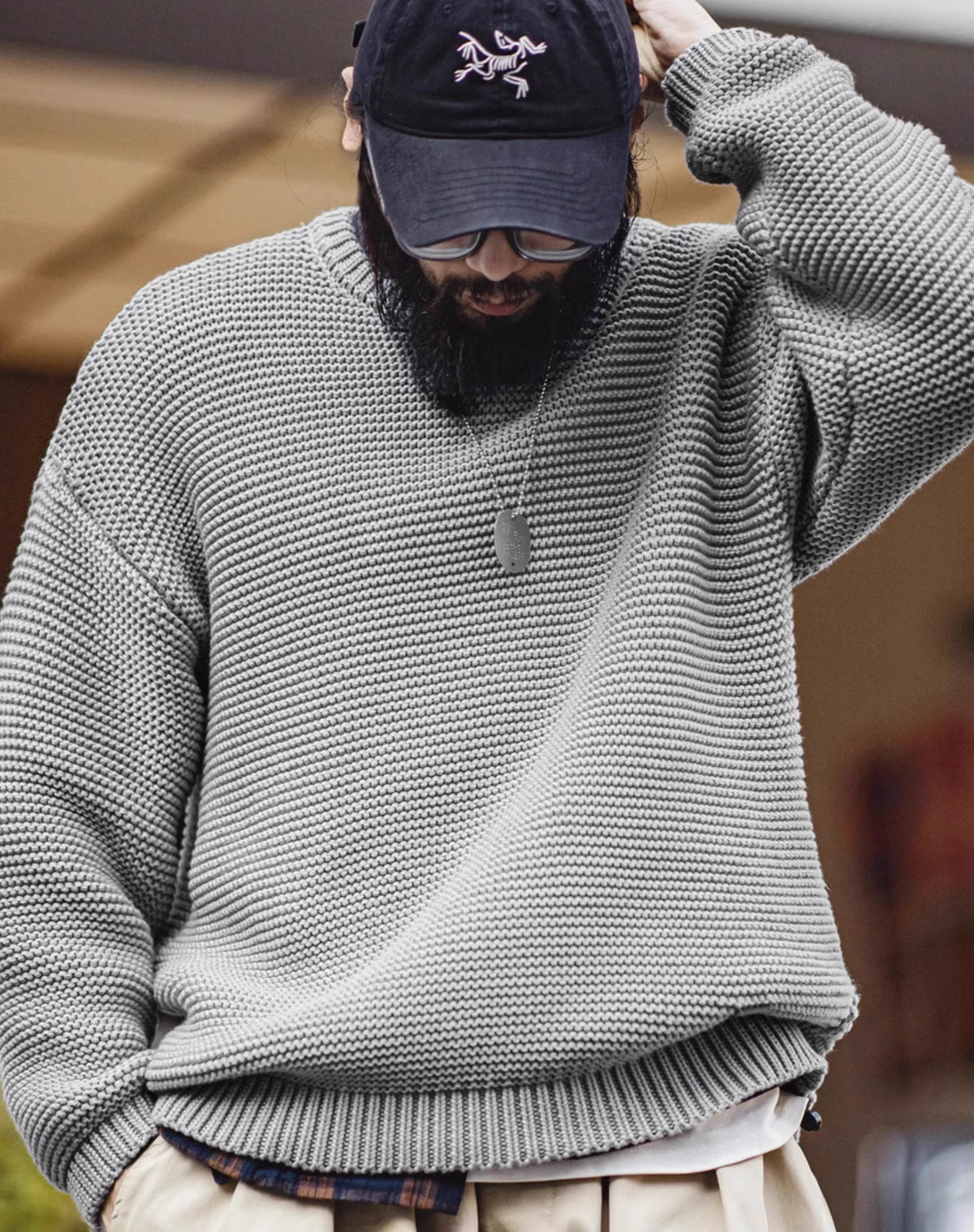 American Retro Heavy Texture Knitted Drop Shoulder Pullover Men's Sweater - Harmony Gallery