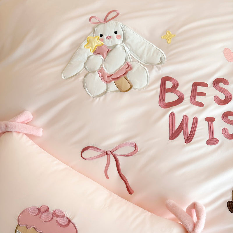 Cartoon Circus Bear Embroidery Pure Cotton Long Staple Four-Piece Bed Set - Harmony Gallery
