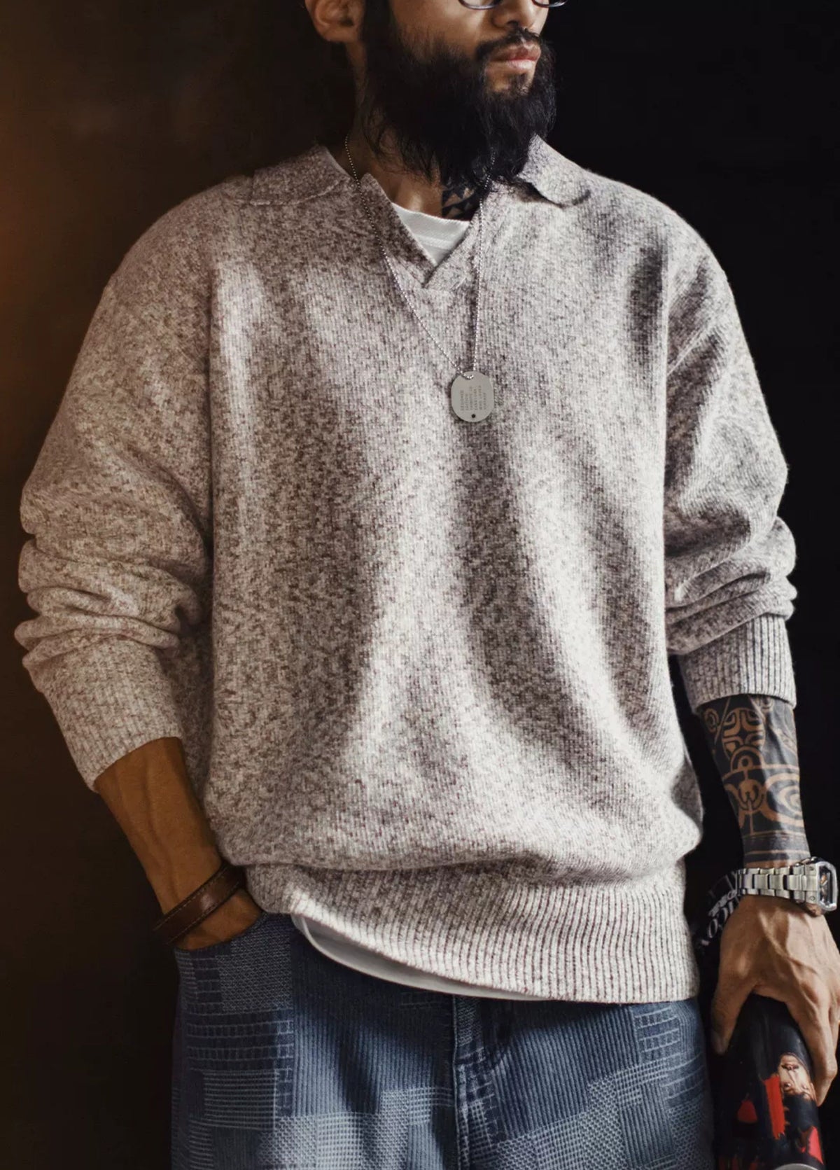 American Seagull Neck Polo Old Money Knit Pullover Relaxed Men's Sweater - Harmony Gallery