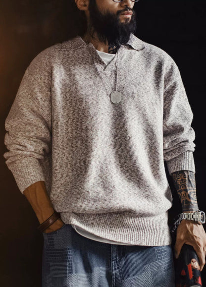 American Seagull Neck Polo Old Money Knit Pullover Relaxed Men's Sweater - Harmony Gallery
