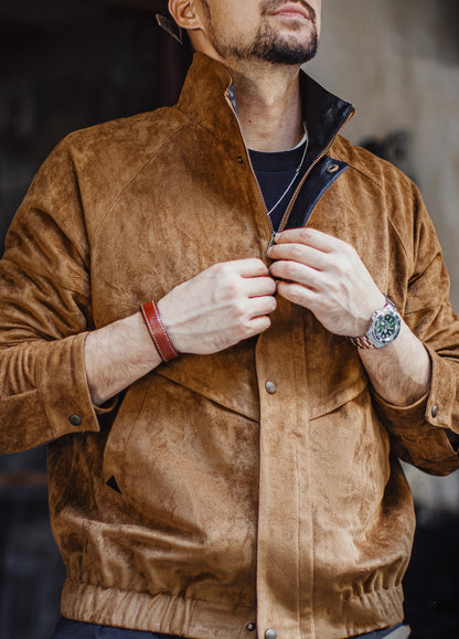 American Retro Suede Coach With Short Soft Velvet Surface Men's Jacket - Harmony Gallery
