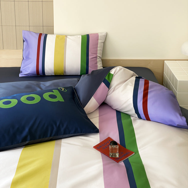 Nordic Simple Contrast Stripes Four-Piece Satin Pure Cotton Bed Set - Harmony Gallery