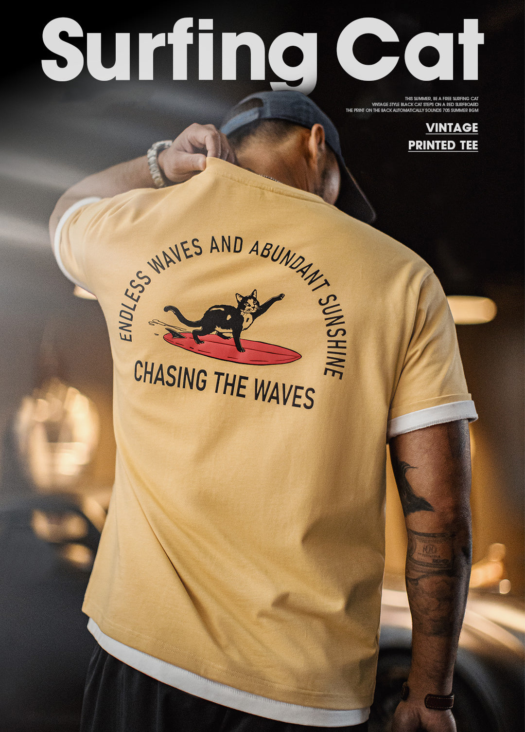 American Retro Back Foaming Printed Heavy Ginger Creative Men's T-Shirt - Harmony Gallery
