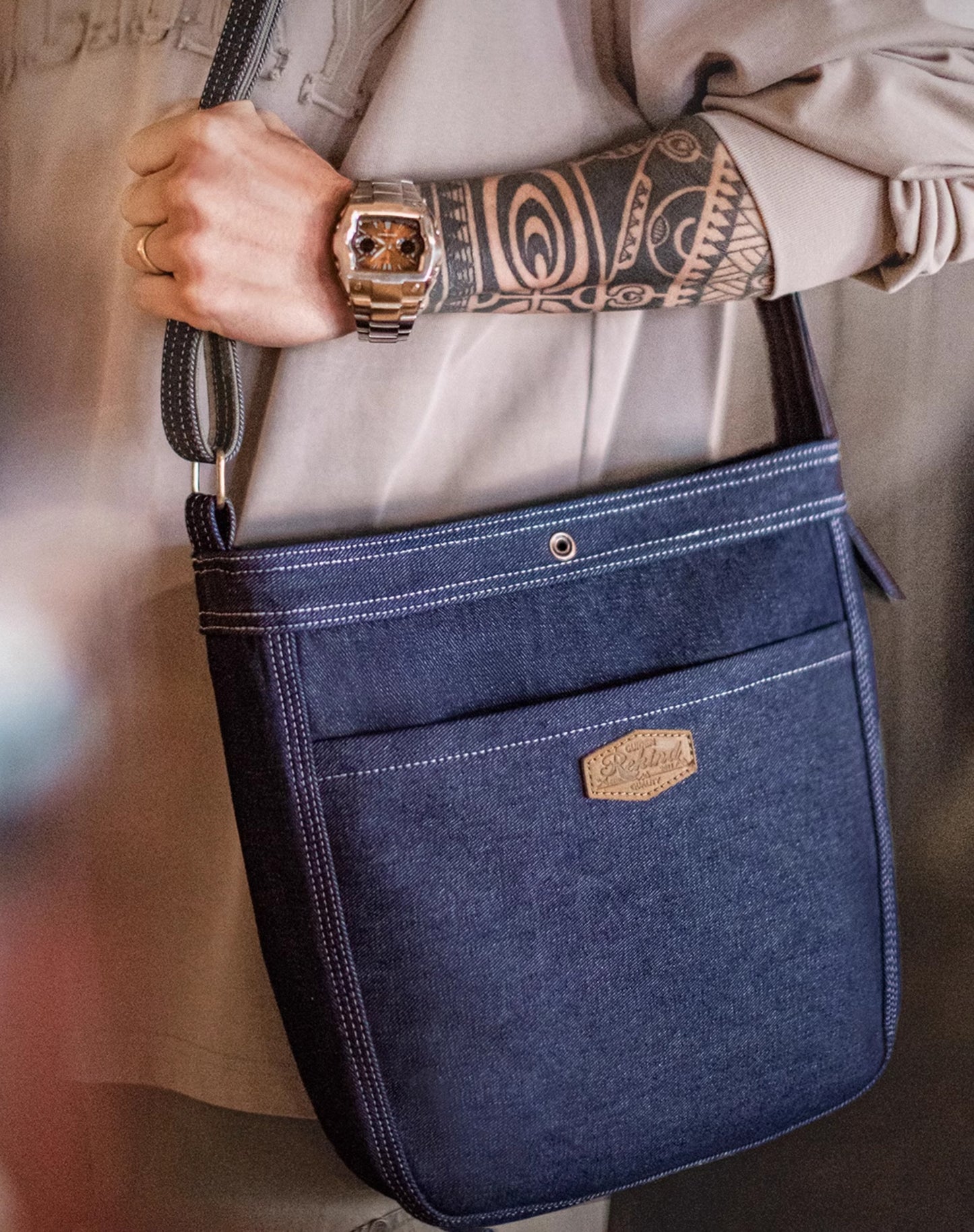 American Retro Exposed Line Denim Washed Messenger Newsboy Men's Bag - Harmony Gallery
