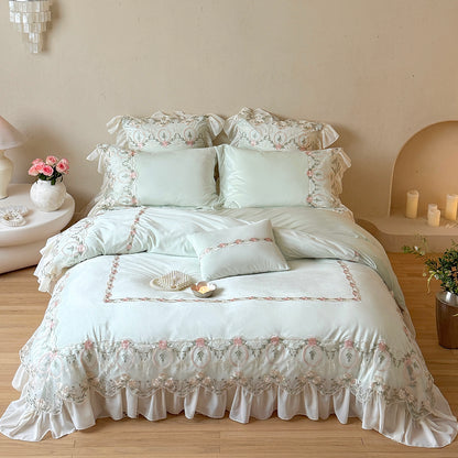 French Fleece Lace Trim Thickened Mattress High Density Four-Piece Bed Set - Harmony Gallery