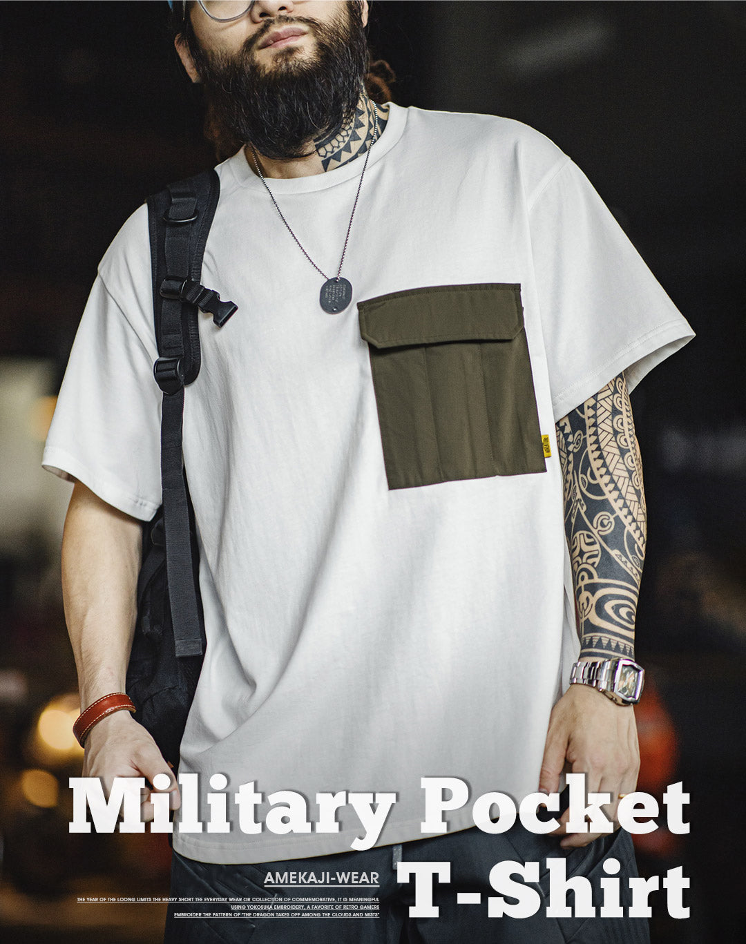 American Retro M51 Pocket Stitching Cotton Split Men's T-Shirt - Harmony Gallery
