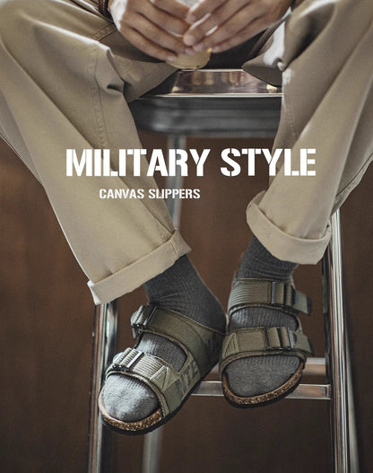 Outdoor Beach Retro Camouflage Canvas Cork Flip Flops Men's Sandal - Harmony Gallery