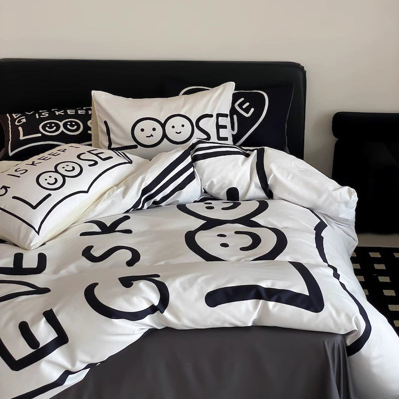 Black Love Pure Cotton Four-Piece Black And White Bed Set - Harmony Gallery