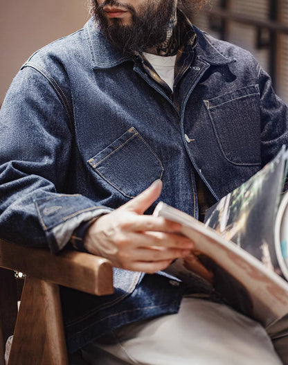 American Retro Workwear Denim Multi-Pocket Men's Jacket - Harmony Gallery