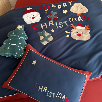 Winter Santa Claus Thickened All-Cotton Brushed Warm Four-Piece Bed Set - Harmony Gallery
