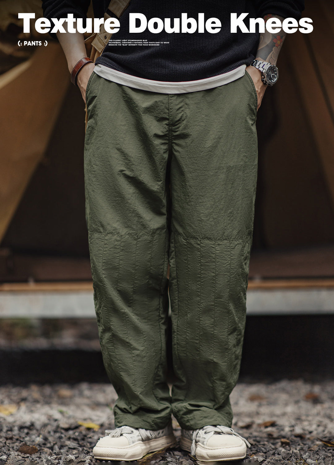 American Retro Quilted Pleated Knee Thin Drawstring Leg Men's Trousers - Harmony Gallery