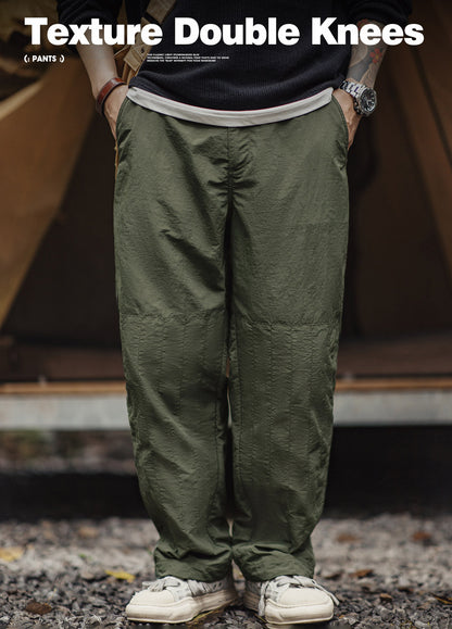American Retro Quilted Pleated Knee Thin Drawstring Leg Men's Trousers - Harmony Gallery