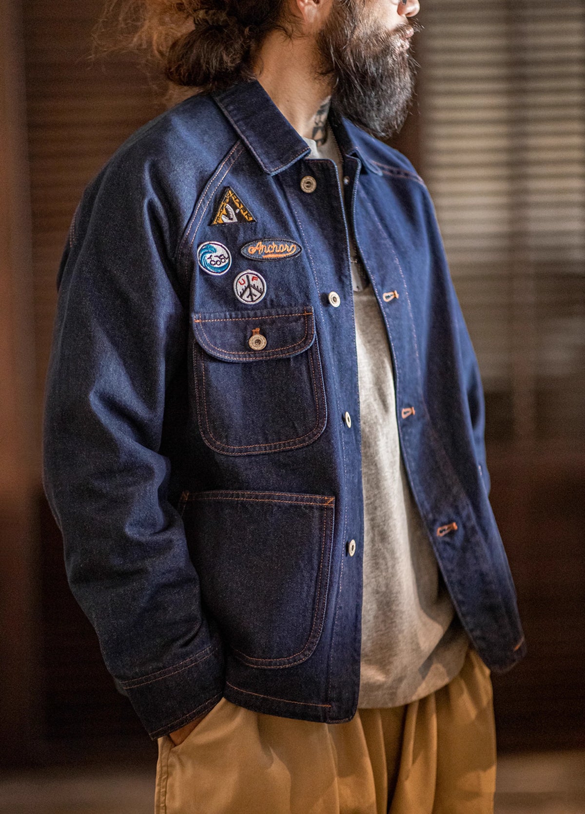 American Retro Embroidered Badge Denim Heavy Washed Men's Jacket - Harmony Gallery