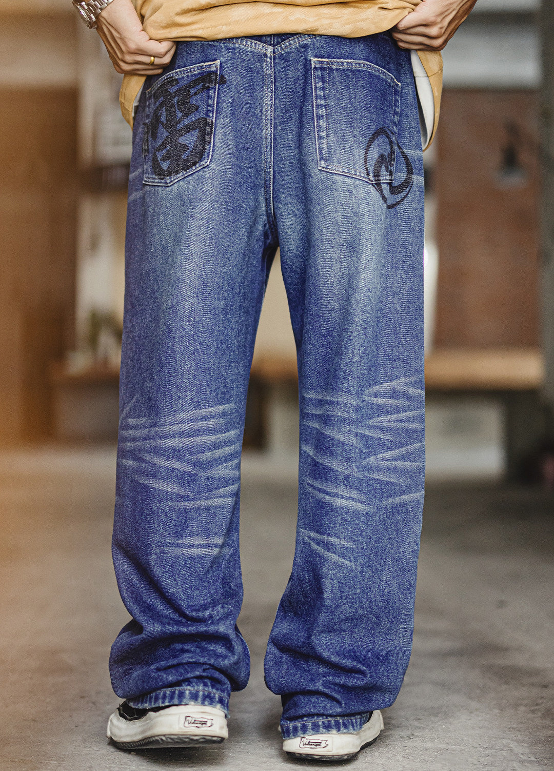American Washed Denim Blue Cathair Heavyweight Straight-Leg Men's Jeans - Harmony Gallery