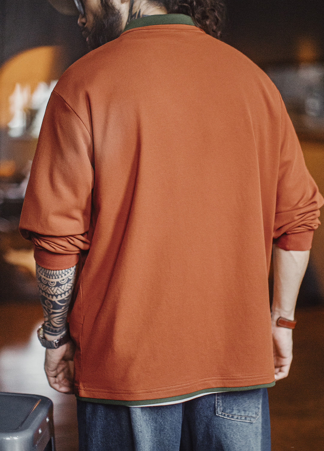 American Retro Navajo Fake Two-Piece Orange Knitted Men's Sweater - Harmony Gallery
