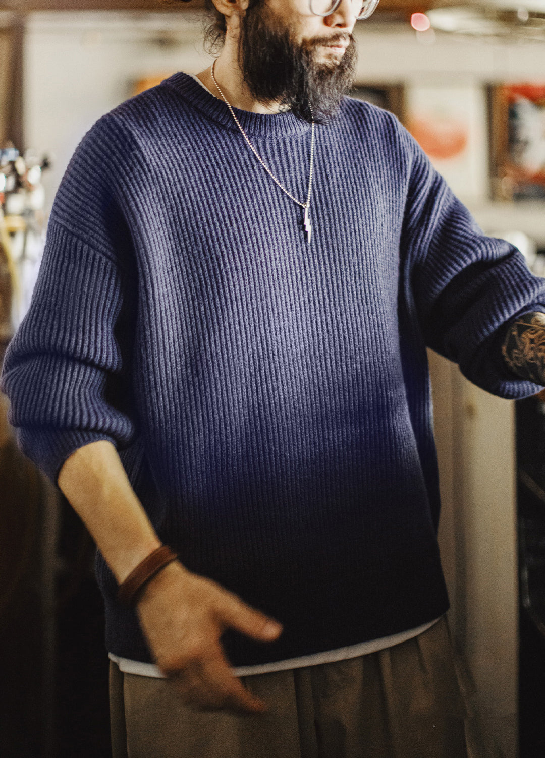 American Ribbed Pullover Striped Knit Cardigan Not Easily Deformed Men's Sweater - Harmony Gallery