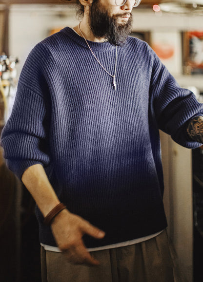 American Ribbed Pullover Striped Knit Cardigan Not Easily Deformed Men's Sweater - Harmony Gallery