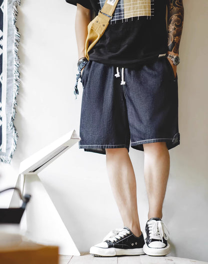 American Casual Ice Skin Denim Cool Loose Straight Men's Shorts - Harmony Gallery