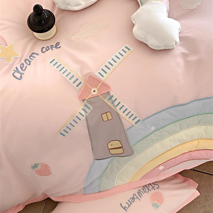 Cute Girly Heart Rainbow Pure Cotton Washed Four-Piece Bed Set - Harmony Gallery
