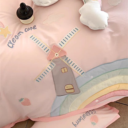 Cute Girly Heart Rainbow Pure Cotton Washed Four-Piece Bed Set - Harmony Gallery