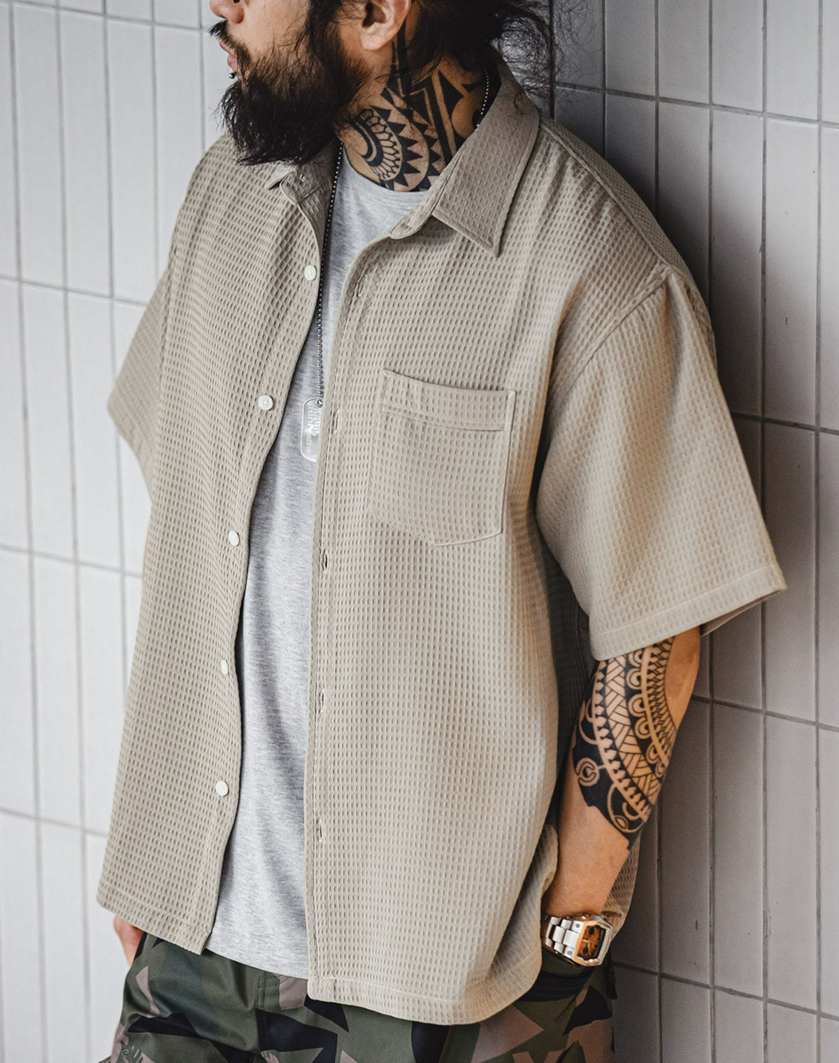 American Casual Waffle Anti-Wrinkle Breathable Men's Shirt - Harmony Gallery