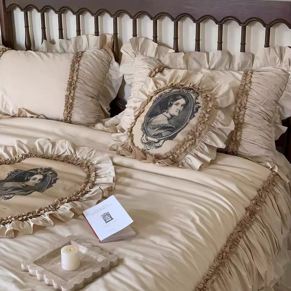 Romantic Paris Dream Four-piece Lace Figure Painting Cotton Bed Set - Harmony Gallery