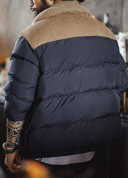 American Retro Color Block Fleece Collar Keep Warm Leisure Men's Jacket - Harmony Gallery