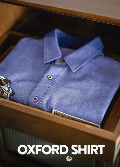 American Casual Oxford Long-Sleeved Blue Pure Cotton Cloth Men's Shirt - Harmony Gallery