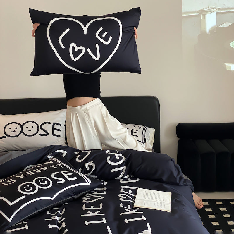 Black Love Pure Cotton Four-Piece Black And White Bed Set - Harmony Gallery