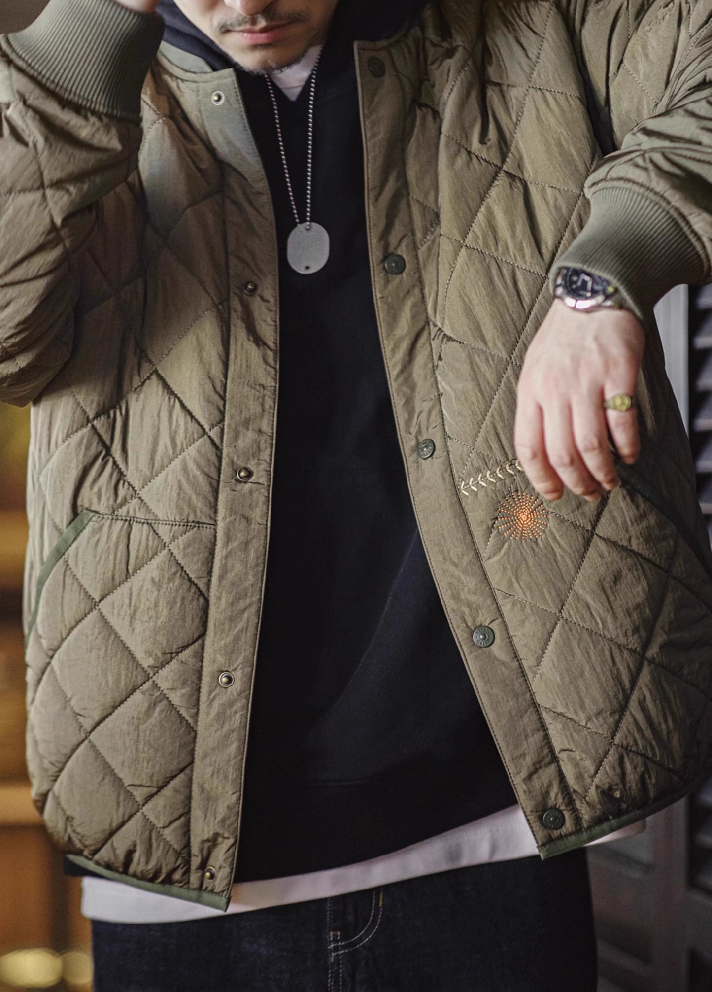 American Quilted Baseball Cotton-Padded Diamond Thick Warm Men's Jacket - Harmony Gallery