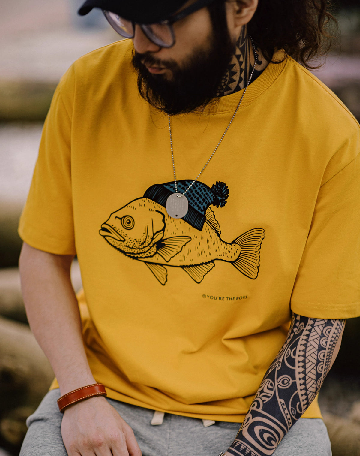 American Retro Deep Sea Fish Flocking Print Animal Men's T-Shirt - Harmony Gallery