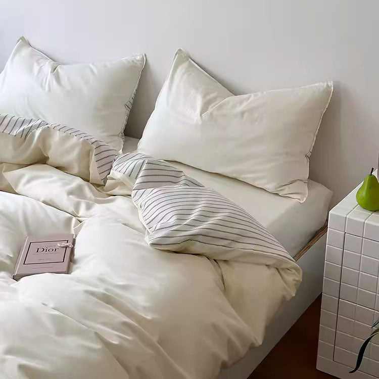Nordic Modern Striped Washed Four-Piece Pure Cotton Bed Set - Harmony Gallery