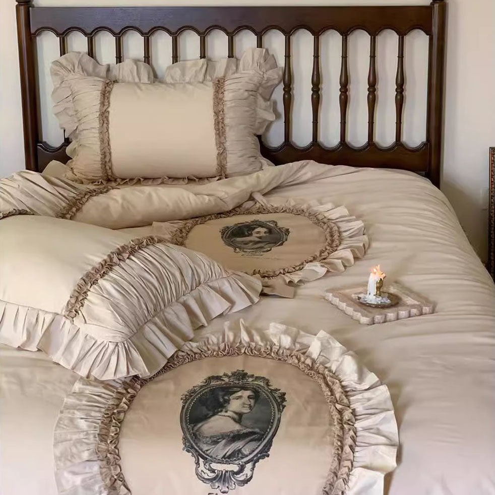 Romantic Paris Dream Four-piece Lace Figure Painting Cotton Bed Set - Harmony Gallery