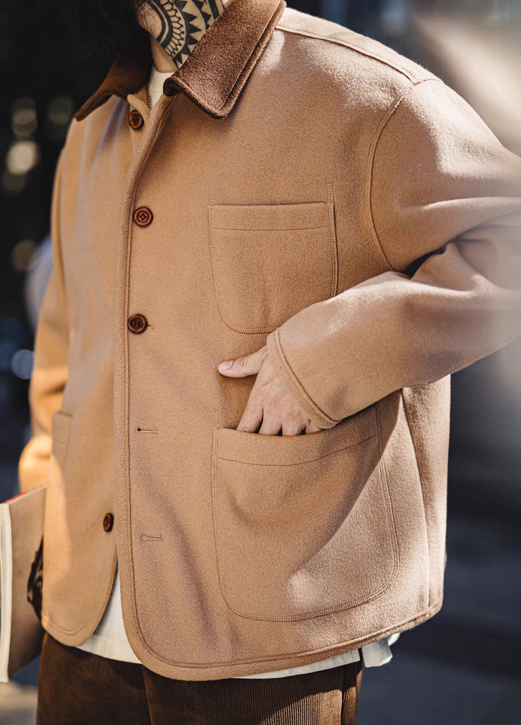 American Retro Heavy Woolen Loose Contrast Wear Outside Men's Jacket - Harmony Gallery