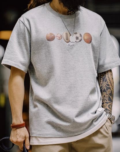 American Retro Ball Elements Digital Print Street Cotton Men's T-Shirt - Harmony Gallery