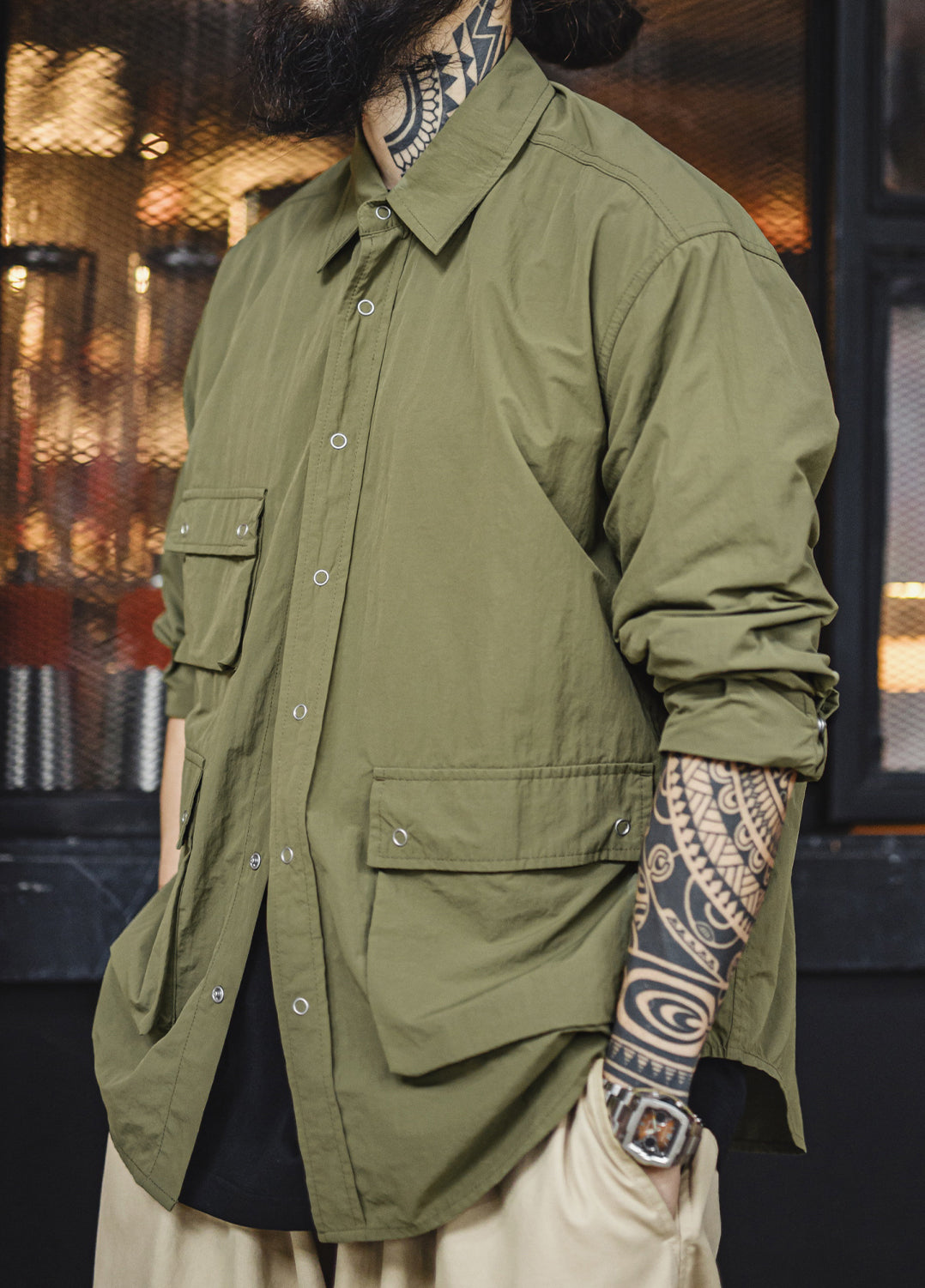 American Retro Pleated Outdoor Leisure Multi-Pocket Conventional Men's Shirt - Harmony Gallery
