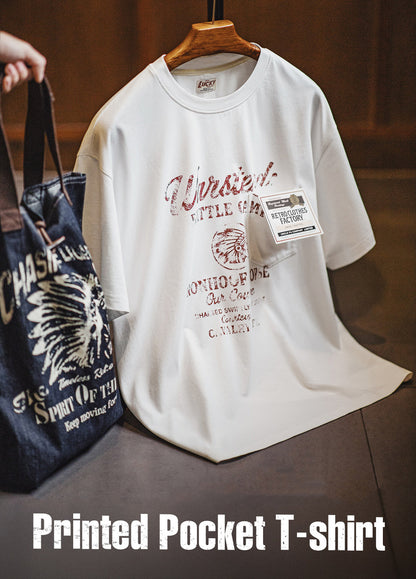 American Retro Distressed Letter Print  Drop Shoulder Thin  Men's T-Shirt