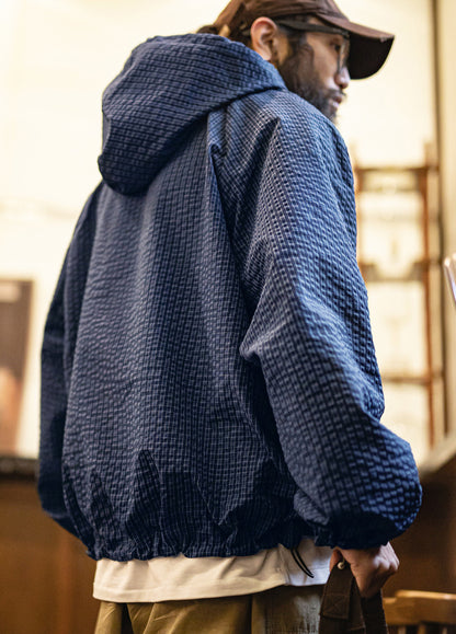 American Retro Half-Zip Hooded With Textured Lightweight Men's Sweater - Harmony Gallery