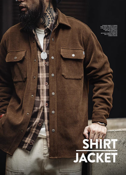 American Retro Heavy Knitted Corduroy Imitation Jacket Men's Shirt - Harmony Gallery