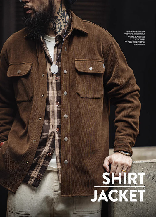 American Retro Heavy Knitted Corduroy Imitation Jacket Men's Shirt - Harmony Gallery