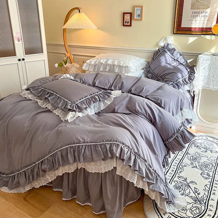 Nordic Light Luxury Princess Lace Net Cotton Four-piece Bed Set - Harmony Gallery