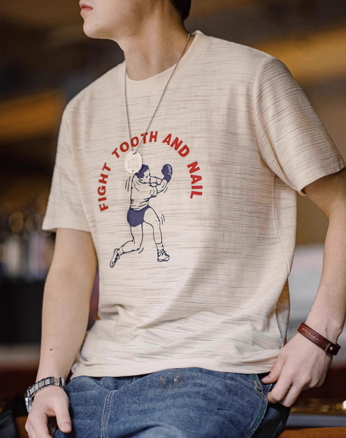 American Retro Printed Contrast Color Letters Bamboo Men's T-Shirt - Harmony Gallery