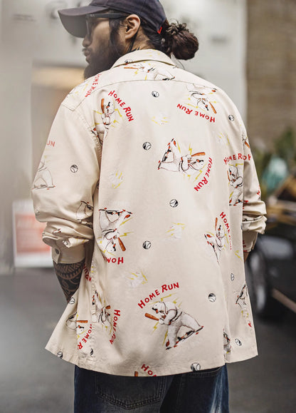 American Retro Cuban Collar Polar Bear Blended Cardigan Outerwear Men's Shirt - Harmony Gallery