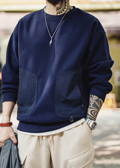 American Heavyweight Wool Warm With Patchwork Pockets Men's Sweater